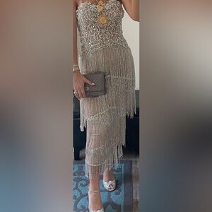 Albina Dyla fringe dress size 4 corset back